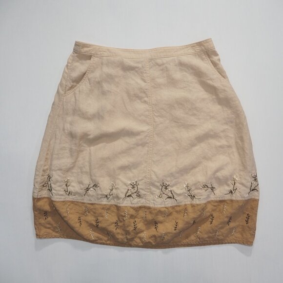 J Jill Skirt Womens 14 Tan Linen Floral Embroidery Knee Boho Modest Minimalist - Picture 11 of 11